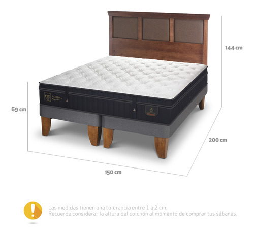Cama Europea Super Premium 2p Bd Respaldo New Torino Caramel Azul