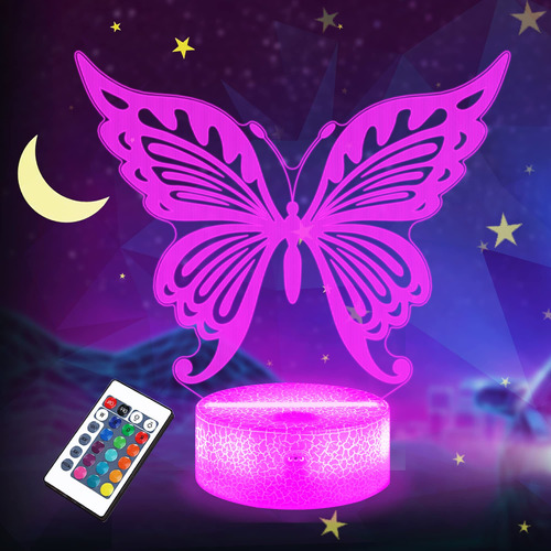 Luz Nocturna Mariposa Regalo Para Niño Niña Lampara Led 3d +