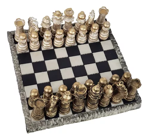 Jogo de Xadrez Medieval Coleção Temático Resina 32 Peças