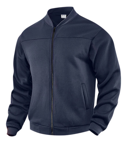 Jaqueta Masculina De Cor Sólida Com Zíper, Bolso Solto, Lape
