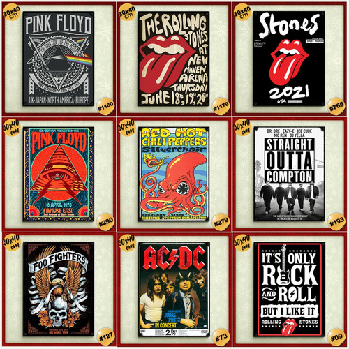 Pack De 5 Posters Rock Metálica Ac/dc Guns N' Roses Floyd 
