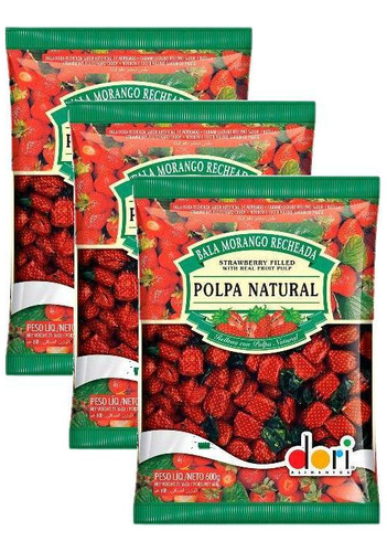 Bala Recheada Morango Polpa Natural Dori Pacote 600g