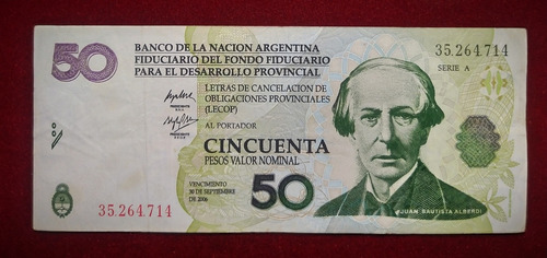 Billete Bono 50 Pesos Lecop Argentina 2001 Col 209  