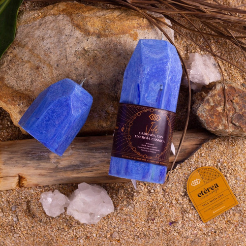 Kit De 2 Velas Forma De Cuarzo Ágata Azul Cera Sustentable Azul