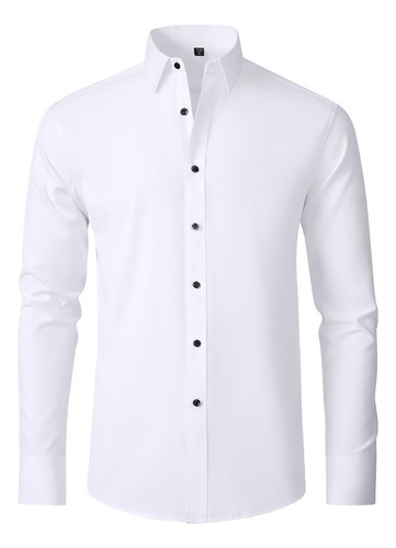 Camisa De Hombre De Color Liso Y Corte Entallado, Sencilla