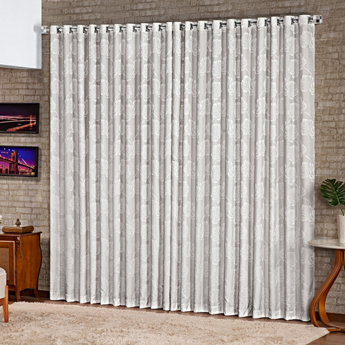 Cortina Caprice Tecido Jacquard Alto Relevo 3,00 X 2,70 Luxo Cor Cinza