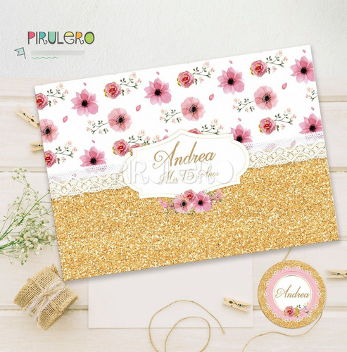 Kit Imprimible Shabby Chic Glitter Dorado, Flores  Pirulero