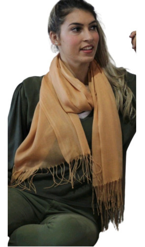 Echarpe Feminino Cachecol Manta Pashmina Lenço Xale Longo Cor Pessego Tamanho Único