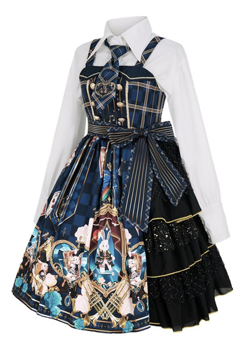 Mingyuezai Vestido Gótico Dulce Para Mujer, Conjunto De 2 Pi