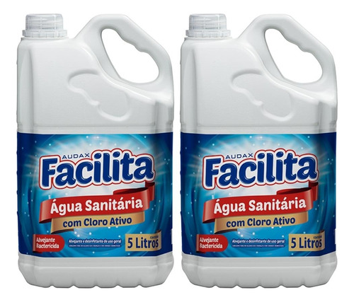 2 Unid Água Sanitária Facilita Galão 5 L Limpeza Cloro Ativo