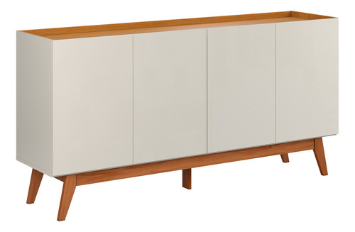 Aparador Buffet Decorativo Mallorca Moderno 4 Portas Off White Com Nature - Minha Loja De Móveis