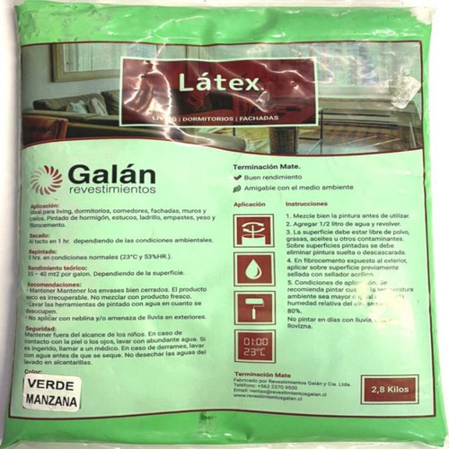 Pintura En Bolsa Latex 2.8 Kilos Verde Manzana Galan