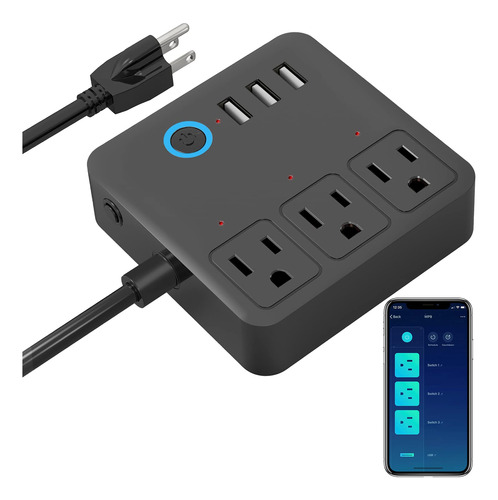 Regleta Inteligente Con 3 Usb Y 3 Enchufes Controlables Wifi