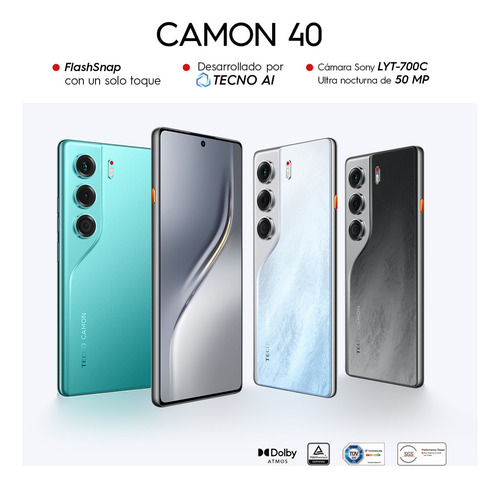Tecno Camon 40 Dual Sim 256gb Rom 8gb+8gb Ram Virtual Nfc 6.78 Amoled 120hz 50mp Ois Ip66 5200mah 45w Mediatek Helio G100 Ultimate Negro