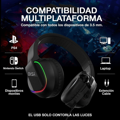 Imagen 2 de 2 de Auriculares Gamer Eksa E400 Rgb Multiplataforma Pc Ps4 Xbox