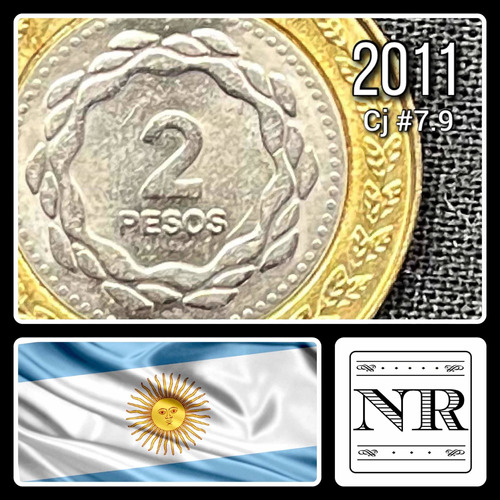 Argentina - 2 Pesos - Año 2011 - Cj #7.9 - Bimetálica - Sol