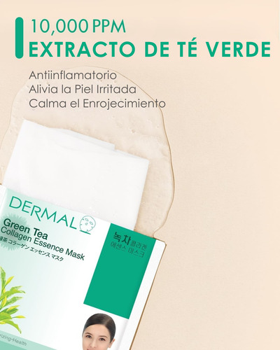 Dermal, Mascarilla Té Verde X10, Hidratante Y Calmante