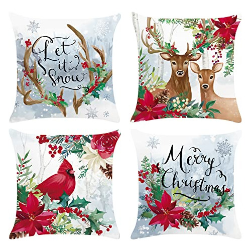 Fundas De Almohada De Invierno Navideñas 18 X 18 Pulga...