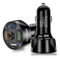 Comprar Cargador Para Carro Carga Rapida Cargador Para Auto Con Luz LED, Cargador De Coche Vehículo Qc3.0 Con 4 Puertos Usb Color Negro