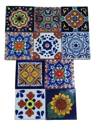 10 Piezas De Azulejo Talavera Confeti 