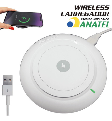Carregador Rápido Sem Fio Usb Wireless Indução Slim Cor Branco