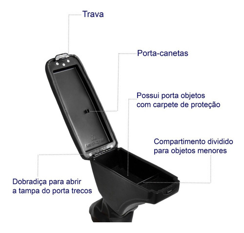Apoio De Braço Para Fiat Punto (2007-2019) Preto