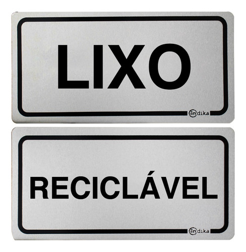 2 Placas Sinalizadora Alumínio Adesivo - Lixo E Reciclavel Cor Lixo / Riciclavel