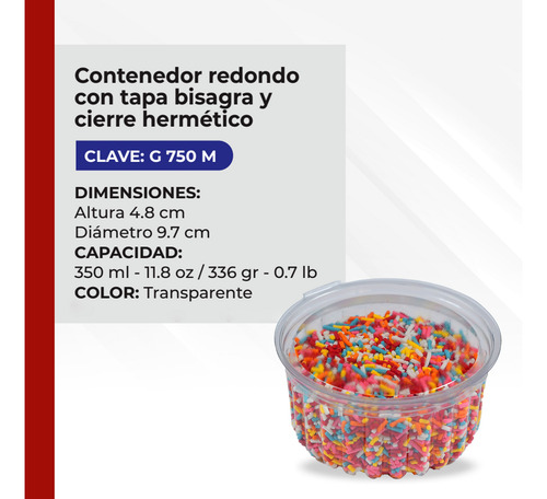 Contenedor Pet Para Postres Con Tapa Bisagra 350ml 50 Piezas Incoloro