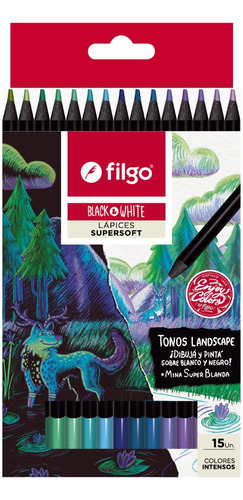 Lapices Filgo Black And White Supersoft X 15 Colores Frios