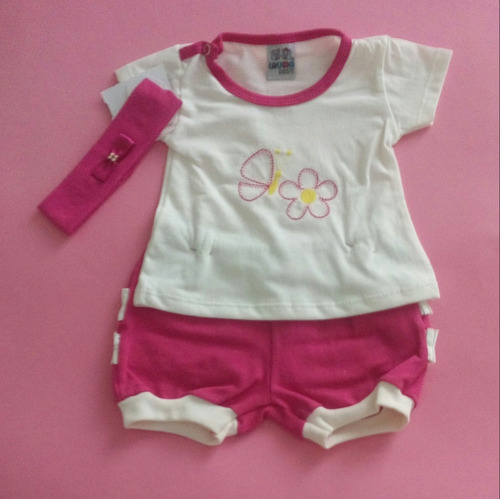 Conjunto Com Tiara Bebê Menina 4-6 Meses