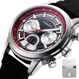 Relógio de quartzo Sinobi 9865 com calendário luminoso, cor de fundo vermelho