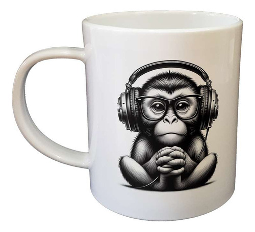 Taza Plastico Mono Auriculares Tierno Relajado Musica