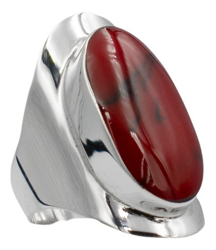 Anillo Jaspe Rojo Modelo Escudo Oval En Plata Fina 950 | C11