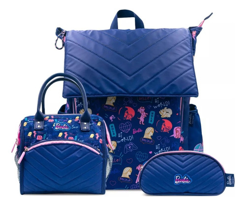Pack Mochila Barbie Premium Azul Oficio  Lonchera Cartuchera