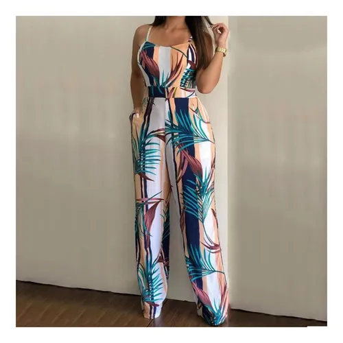 Mono Sin Mangas For Mujer Con Mono Con Estampado De Hojas Cl