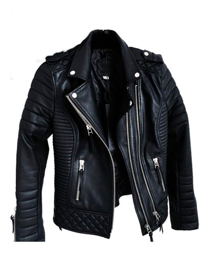 Chaqueta Rocker Slim Fit 100% Cuero Legitimo Cremalleras