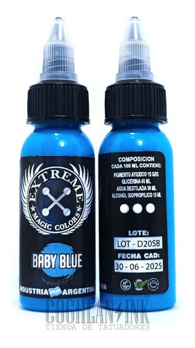 Imagen 3 de 3 de Tinta Tattoo Extreme Baby Blue X 1oz Tatuajes Tatuar