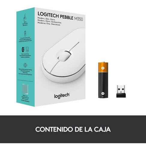 Imagen 12 de 12 de Mouse Wireless Bluetooth Logitech Pebble M350 Blanco