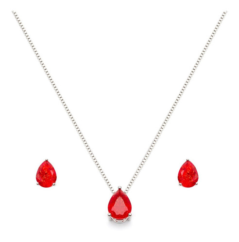 Imagem 2 de 3 de Conjunto Colar E Brinco Banhado A Ouro Esmeralda C/garantia