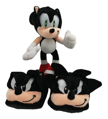 Pantuflas Sonic Para Niño + Peluche Sonic Negro 