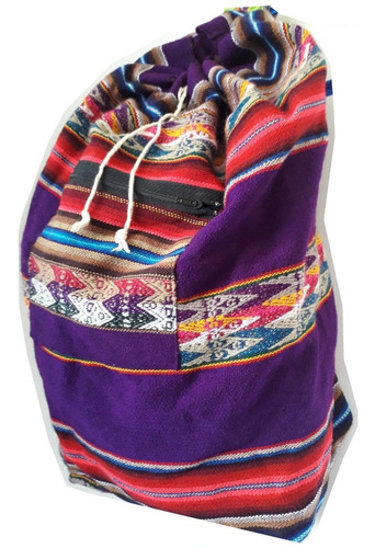 Mochila Artesanal Práctica Forrada Bolsillo Externo Liquido