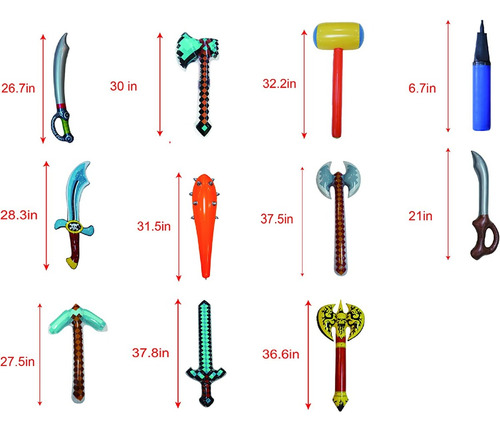 10 Pack De Juguetes Inflables De Armas Espada Martillo Hacha