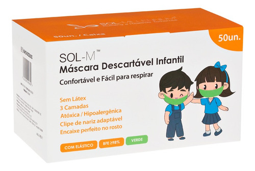 Imagem 3 de 9 de 50 Máscaras Descartáveis Tripla Camada Infantil Verde