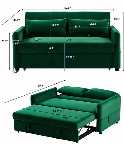 Sofa Cama Convertible 3 En 1 Color Verdef Marca Gynsseh