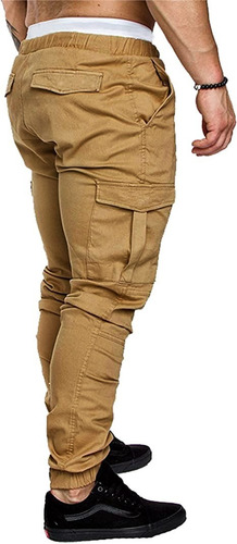 Imagen 3 de 5 de Pantalon Hombre Cargo Jogger Bolsillos Gabardina Elastizada
