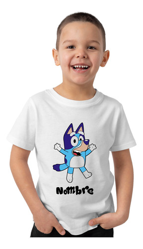 Remera Algodon Niño Bluey Dibujo Con Nombre Niño