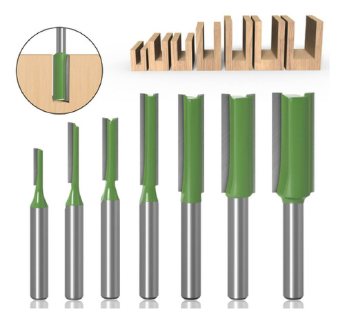 Set De 7 Fresas Rectas Vastago 6mm Para Router Fresadora