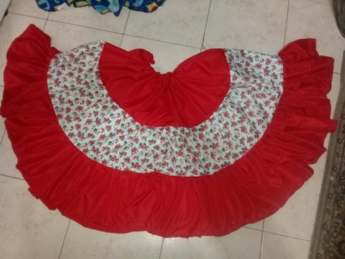 Pollera Folklore Niña Rojo Acampanada De 50 A 70 Cms