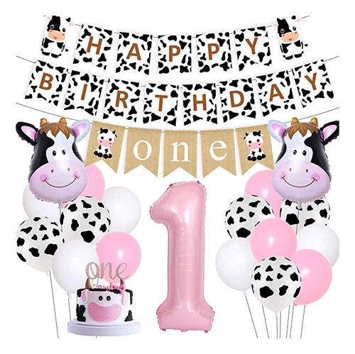Decoración Para Primer Cumpleaños Con Diseño De Vaca, Di.