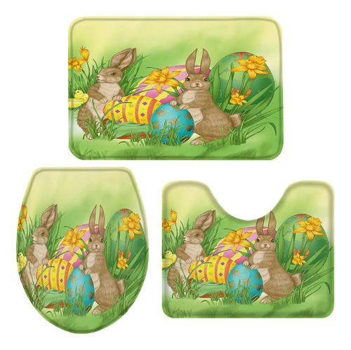 Onehoney 3-piece Bath Rug And Mat Sets, Easter Day Non-slip 